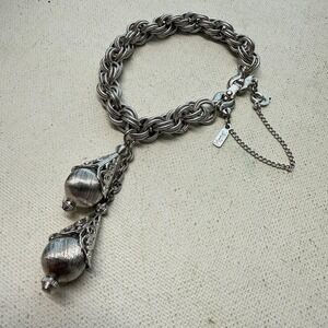 Vintage Monet Bolero Filigree Tassel Silver Tone Chain Bracelet 6.75" EUC!